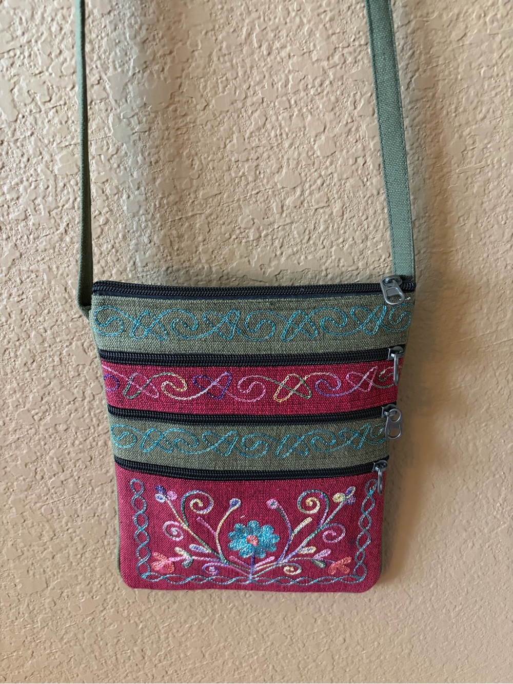 Embroidered Cross Body Passport/Phone Bag